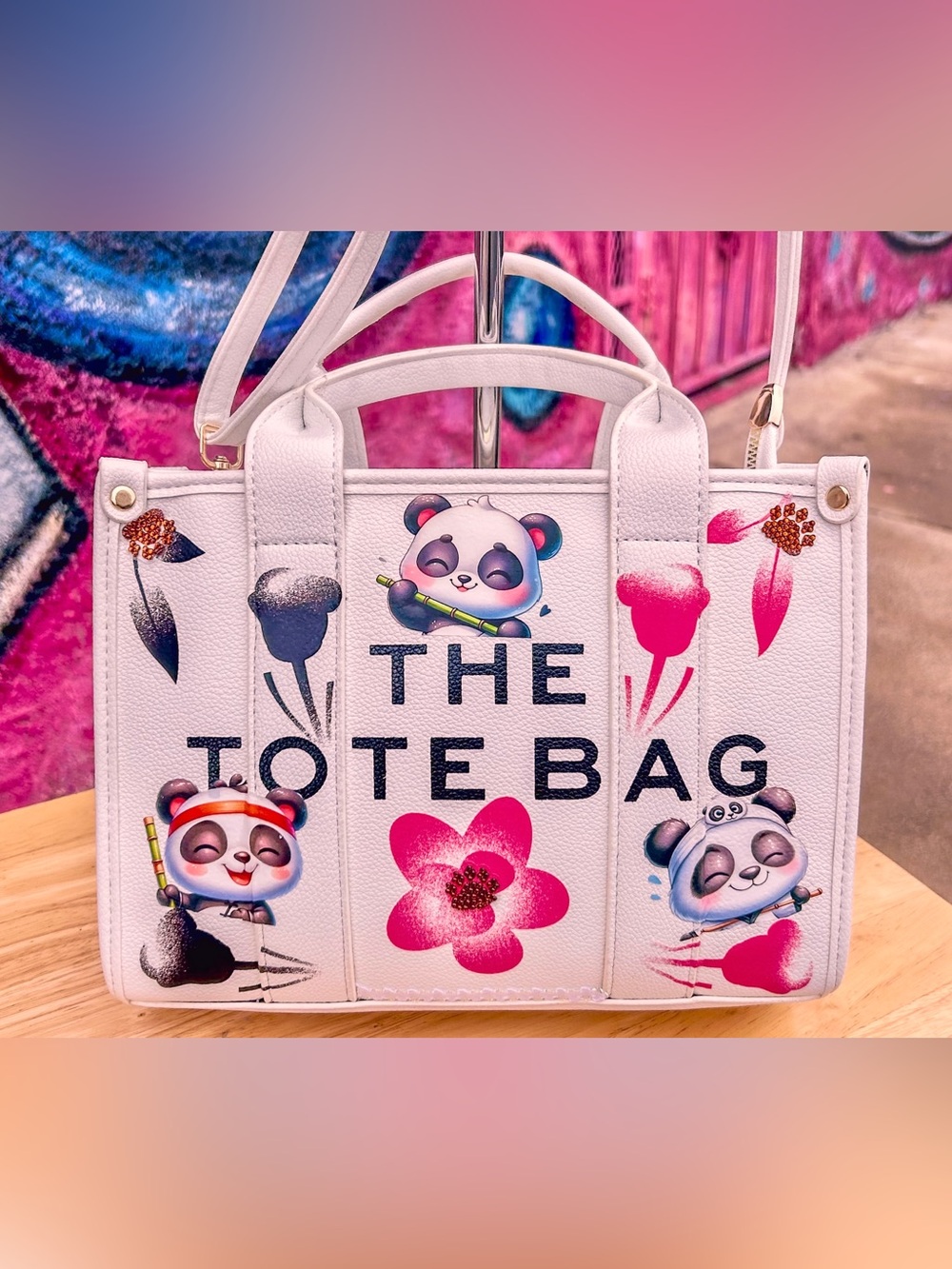 ‘DOJO PANDA’ Medium Tote Bag 10” - White | High Quality Leather